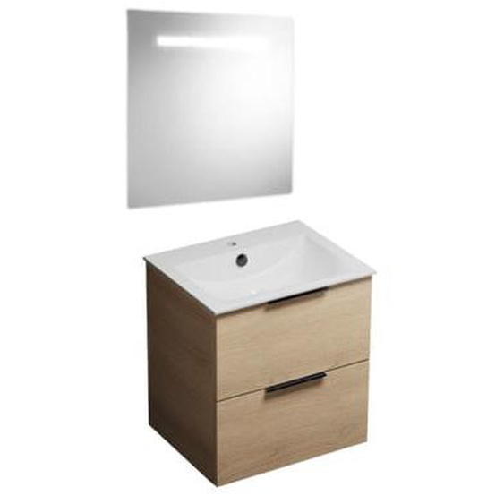Meuble vasque 60 cm Olena chêne clair + miroir