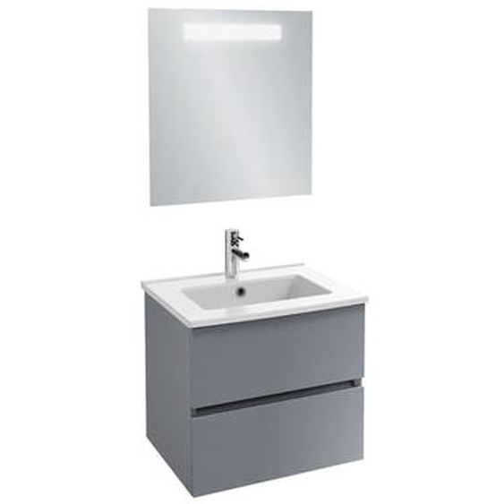 Meuble vasque 60 cm Tolbiac gris anthracite + miroir led