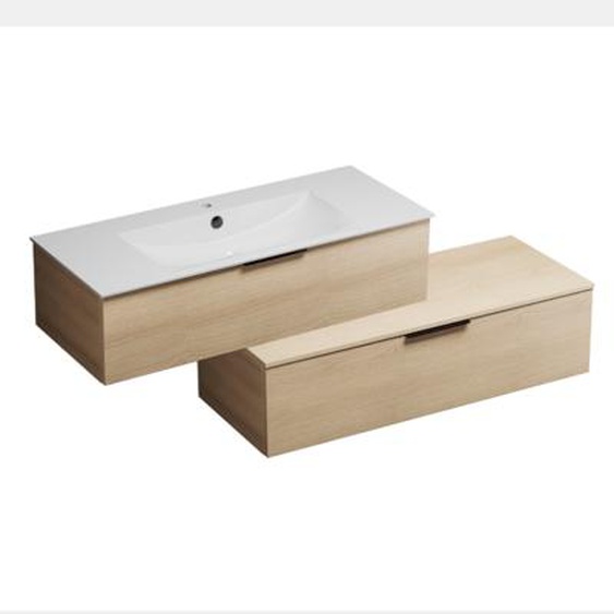 Meuble vasque 90 cm Olena en décalé chêne