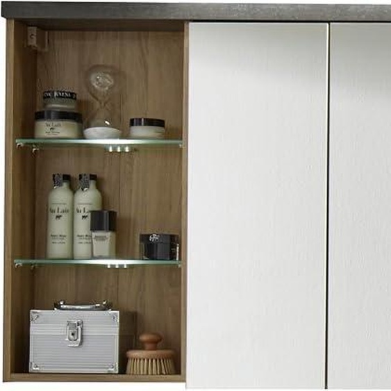 - Meuble vasque - Armoire miroir - Chêne Riviera/béton foncé - Miroir de salle de bain moderne avec 3 compartiments ouverts - (Largeur x Hauteur x Profondeur) 123 x 71 x 18 cm - Résistant aux rayures