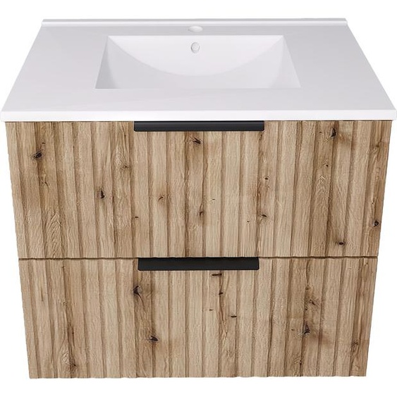 Meuble vasque avec lavabo Veppenssan avec 2 tiroirs 61 x 47 x 52 cm imitation chêne