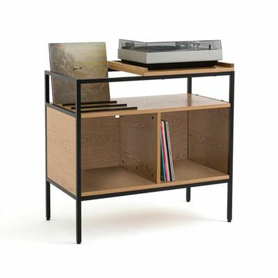 Meuble vinyles chêne et métal acier L87 cm, Volga
