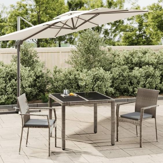 Meubles 3 pièces salon de jardin avec coussins Gris Poly Rattan - Meubles de terrasse 3184981