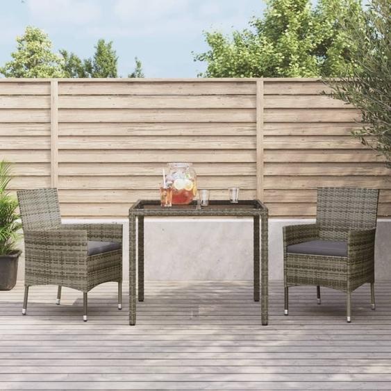 Meubles 3 pièces salon de jardin avec coussins gris Poly rotin - Meubles de terrasse 3187332