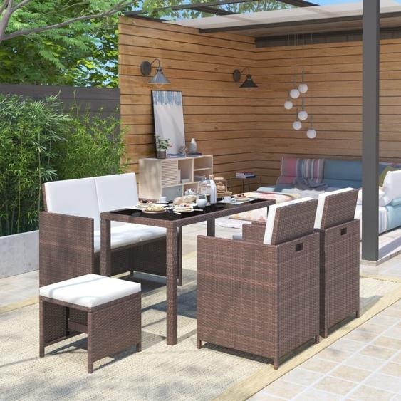 Meubles 6 pcs. Salon de jardin avec coussins Poly Rotin Marron - Meubles de terrasse 43904
