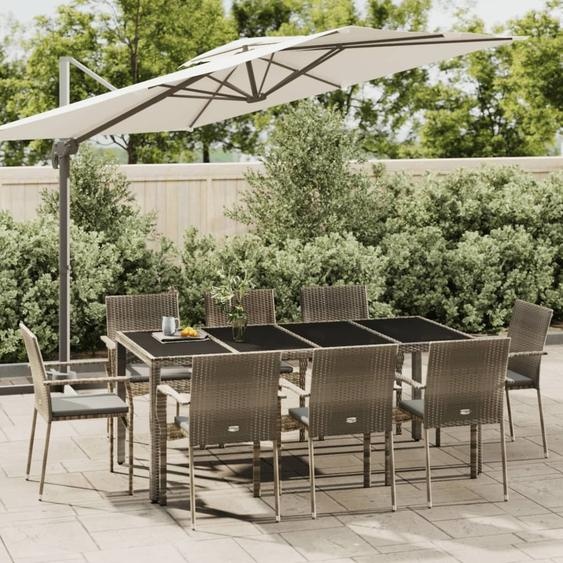 Meubles 9 pcs. Salon de jardin avec coussins Gris Poly Rattan - Meubles de balcon 3184986