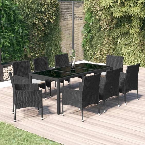 Meubles 9 pcs. salon de jardin avec coussins noir poly rotin - Meubles de terrasse 3187321