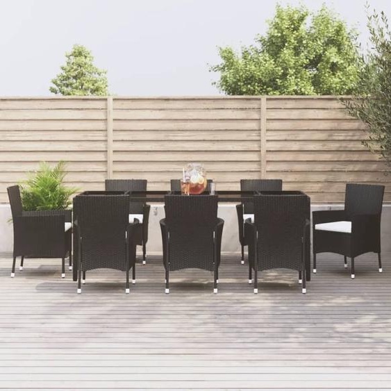 Meubles 9 pcs. salon de jardin avec coussins noir poly rotin - Meubles de terrasse 3187322
