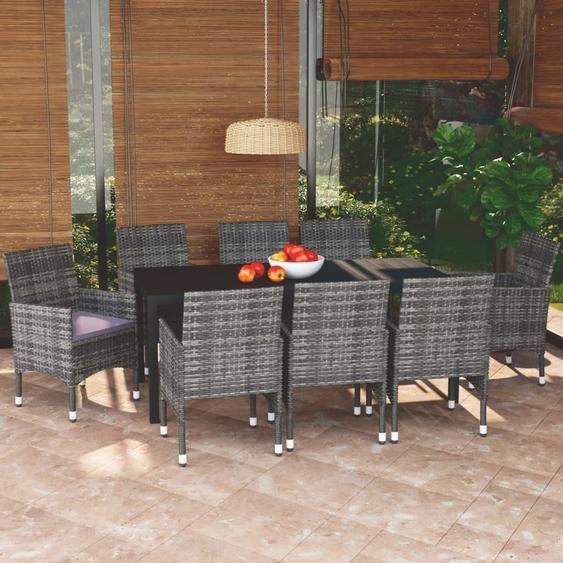 Meubles 9 pcs. Salon de jardin avec coussins Poly Rotin Gris - Meubles de terrasse 3095026