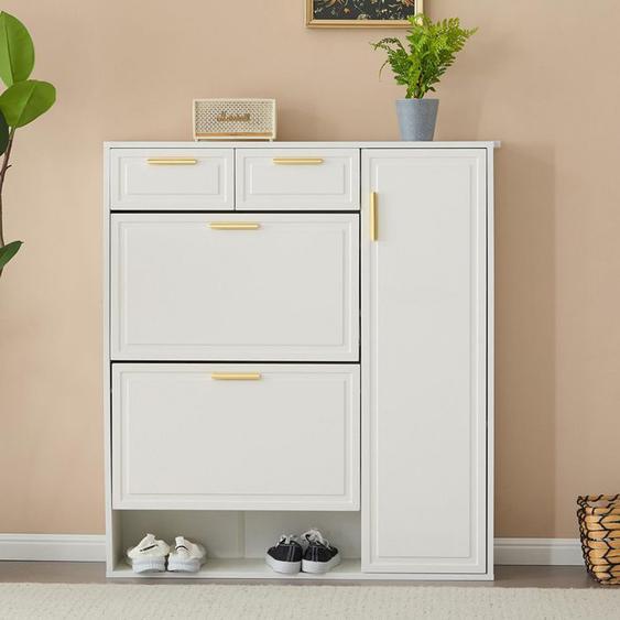Meubles à chaussures avec étagères réglables poignées dorées tiroirs armoire à chaussures pliante et portes Blanc