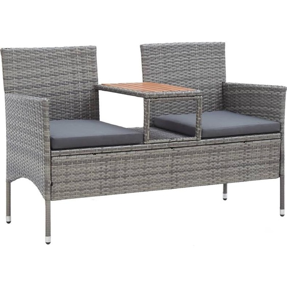 Meubles Banc de jardin 2 places avec table de thé 143 cm Poly rotin gris DE95239