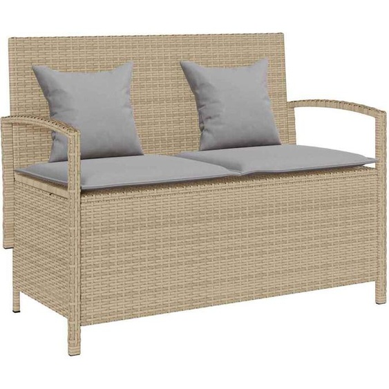 Meubles Banc de jardin avec rangement et coussins Beige Poly Rattan 4104214