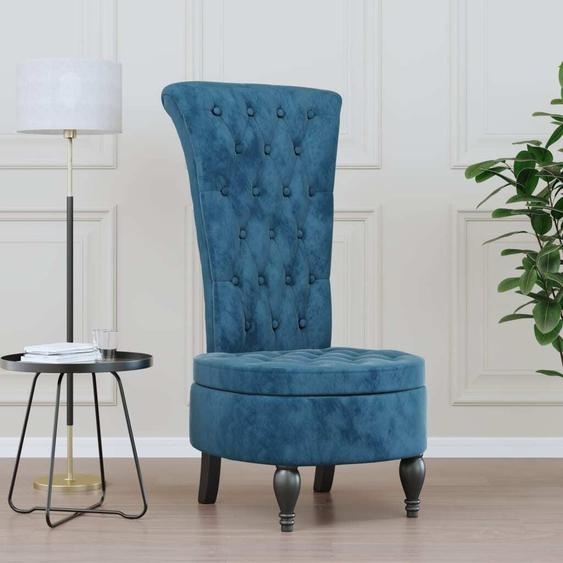Meubles Chaise rembourrée avec dossier haut bleu velours boutonné - Chaise de cuisine 352463