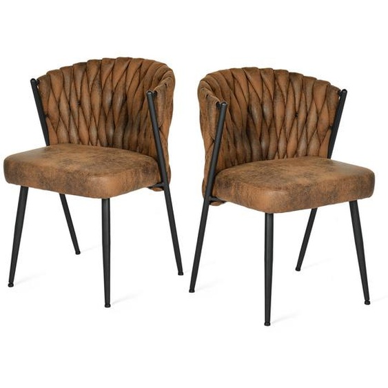Meubles Cosy : lot de 2 chaises de salle à manger vintage de style rétro avec dossier en simili-daim marron – MILIANA