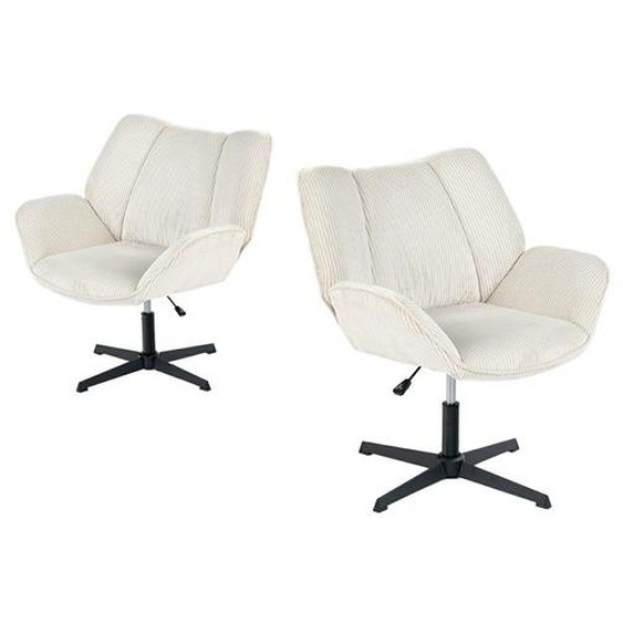 MEUBLES COSY Lot de 2 Fauteuils Relax Rotatif Réglable en hauteur avec accoudoir en Velours Côtelé Beige et Pieds en NoirDUROTHIL