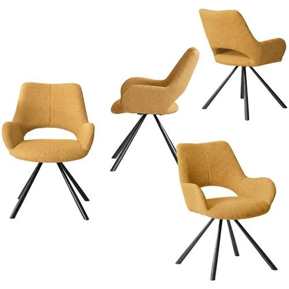 Meubles Cosy : lot de 4 chaises de salle à manger modernes en tissu jaune avec pieds en métal noir - BETH