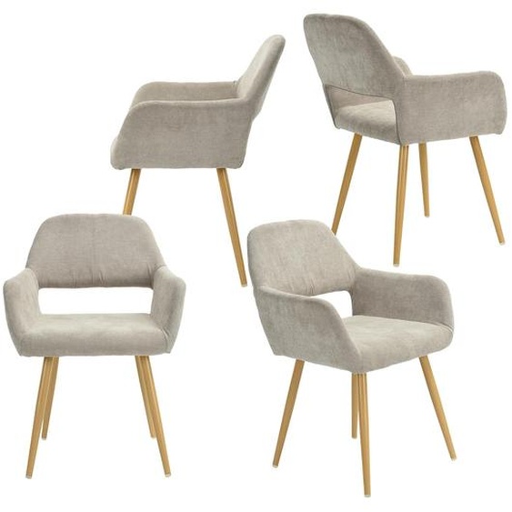 Meubles Cosy : lot de 4 chaises de salle à manger scandinaves avec accoudoirs, en tissu beige – CROMWELL