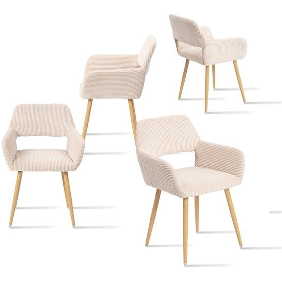 Meubles Cosy : lot de 4 fauteuils de salle à manger de style scandinave en velours côtelé beige – CROMWELL
