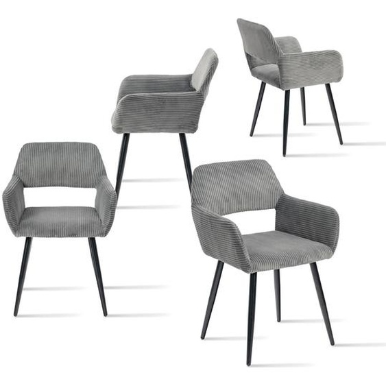 Meubles Cosy : lot de 4 fauteuils de salle à manger de style scandinave en velours côtelé gris – CROMWELL
