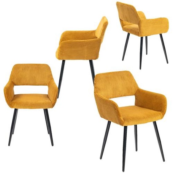 Meubles Cosy : lot de 4 fauteuils de salle à manger de style scandinave en velours côtelé jaune – CROMWELL