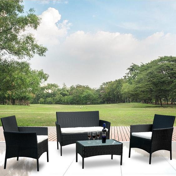 Meubles de jardin Coussins Relax-Lounge Ensemble de salon Table de salle à manger Canapé dangle Balcon noir