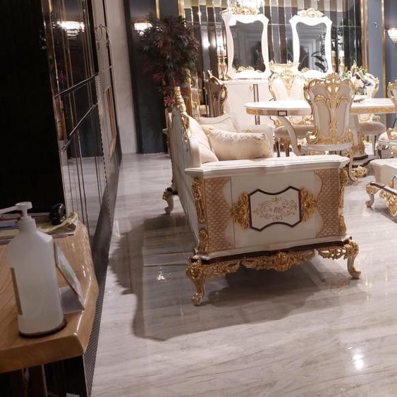 Meubles de salon de luxe Table de salle à manger baroque Ensemble table + 6x chaise
