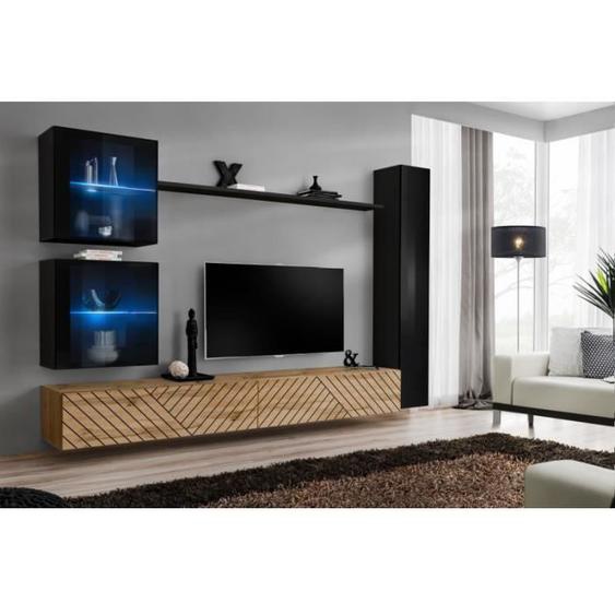 Meubles - Deconation - Ensemble de 6 meubles muraux Switch XVIII pour TV en bois - Beige et Noir - L 280 x H 180 x P 40 cm