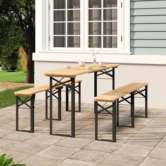 Meubles Ensemble de 3 tables de bière pliantes en bois massif de sapin - Meubles de terrasse 363113