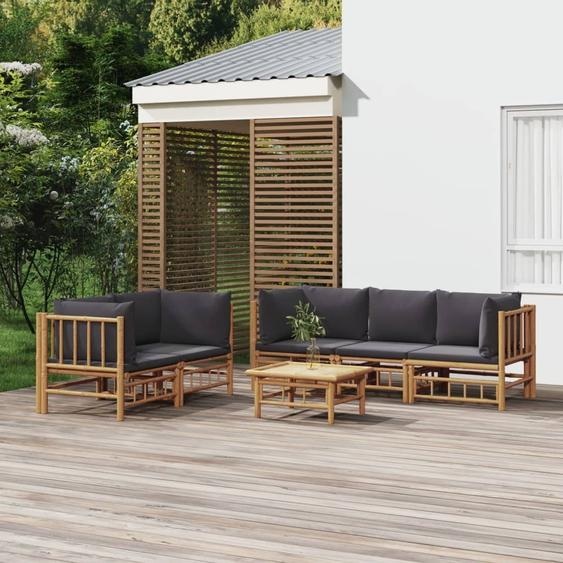 Meubles Ensemble de salon de jardin 6 pièces avec coussins gris foncé en bambou - Meubles de terrasse 3155218