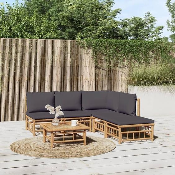 Meubles Ensemble de salon de jardin 6 pièces avec coussins gris foncé en bambou - Meubles de terrasse 3155231
