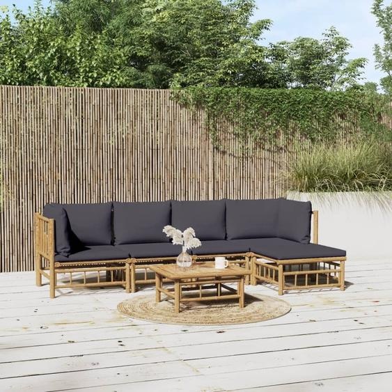 Meubles Ensemble de salon de jardin 6 pièces avec coussins gris foncé en bambou - Meubles de terrasse 3155232