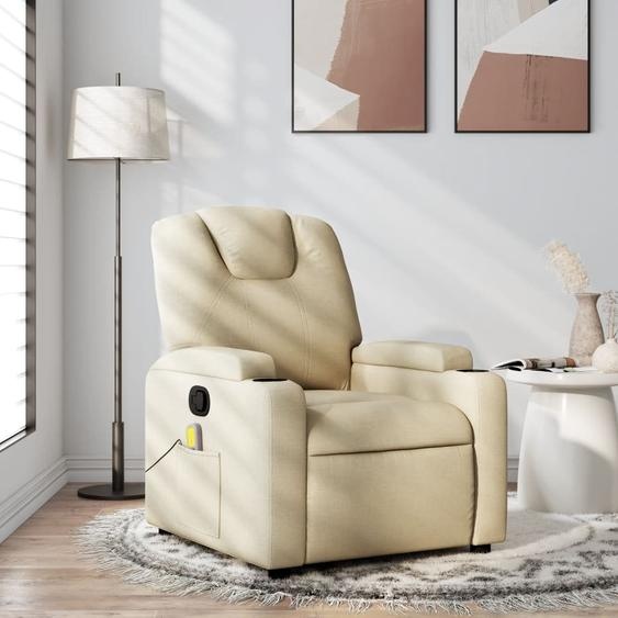 Meubles Fauteuil de massage Crème Tissu - Fauteuil TV & Relax 372386