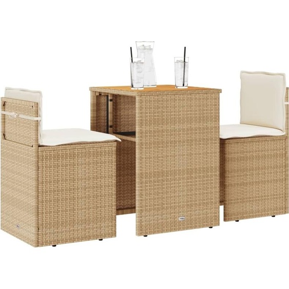 Meubles Set Bistro 3 pièces avec coussins Beige Poly Rattan - Salon 4003877