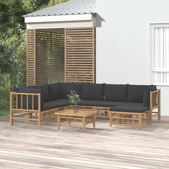 Meubles Set de 8 pièces de salon de jardin avec coussins gris foncé en bambou - Meubles de terrasse 3155223