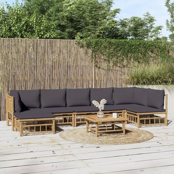 Meubles Set de 8 pièces salon de jardin avec coussins gris foncé bambou - Meubles de terrasse 3155238