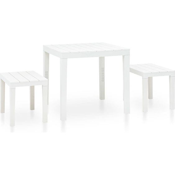 Meubles Table de jardin avec 2 bancs plastique blanc - Meubles de terrasse 48777