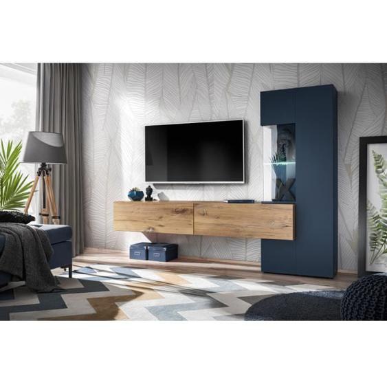 Meuble TV - AC-DÉCO - Composition murale Marino - Bois - Bleu/beige - L 210 x H 162 cm