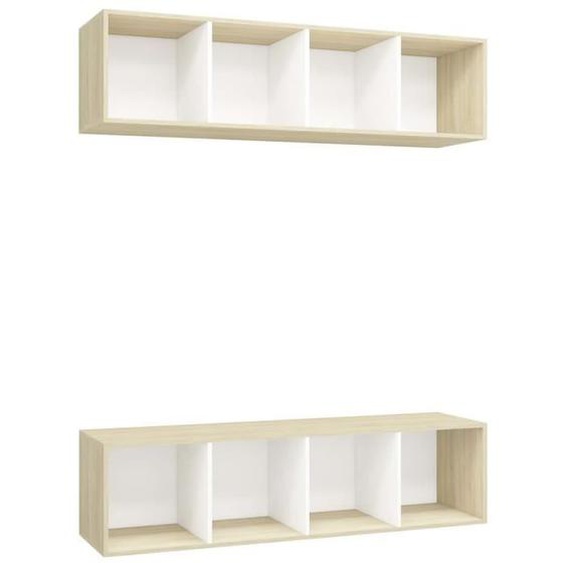 Meubles TV muraux Blanc et chêne sonoma - Bois dingénierie - Contemporain - Design - Porte(s)