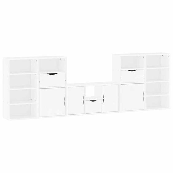 Meubles TV scandinave,armoires TV, 5 pcs, avec rangement ODDA blanc bois de pin massif,50 Kg 98155