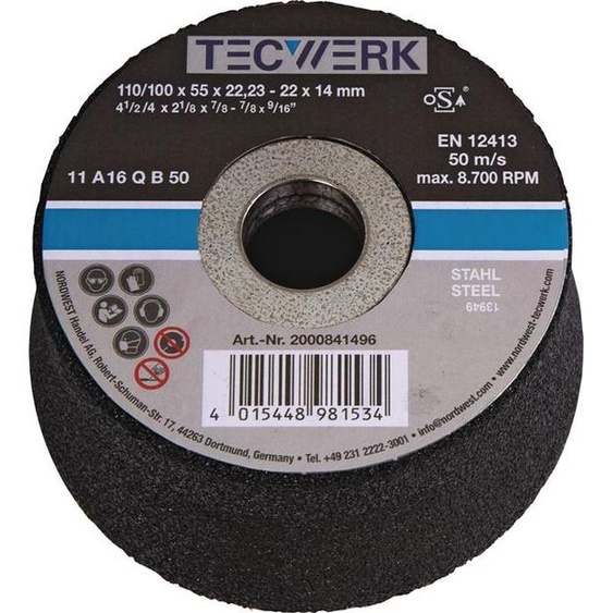 Meule A24Q 110/100 mm acier et acier moulé 24 Alésage 22,23 mm