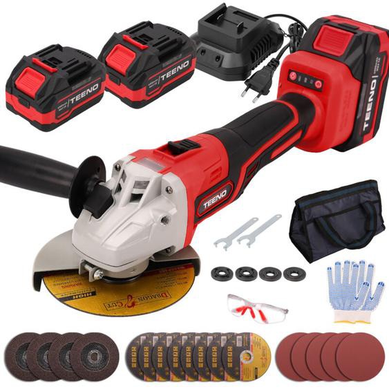 Meuleuse Dangle Brushless, Meuleuse dangle 125mm sans fil, Vitesse à Vide 9100trs/min, 2 Batteries lithium-ion 21V 4.0Ah - Teeno