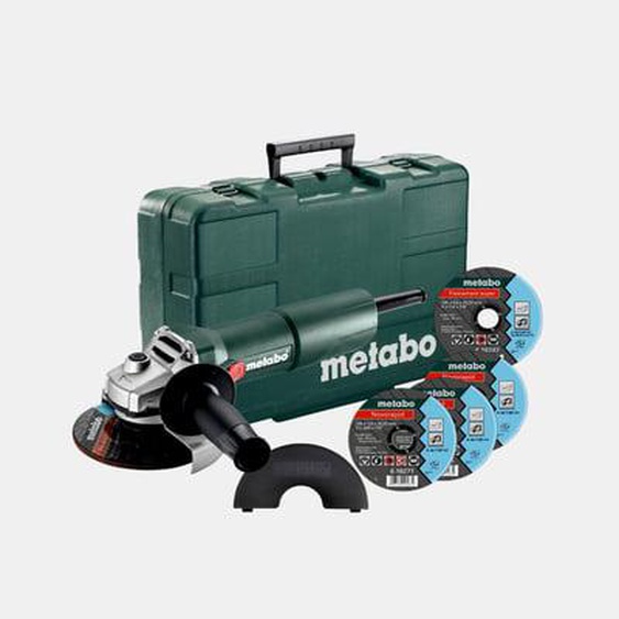 Meuleuse dangle W 750-125 set avec coffret et accessoires dans la malette.