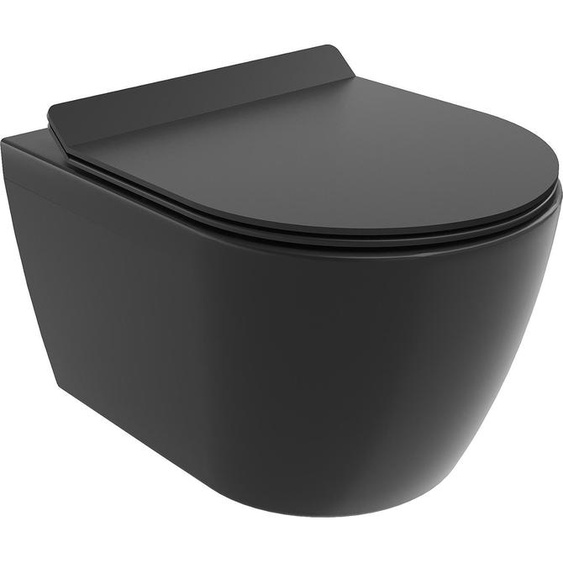 Mexen Carmen Cuvette de WC sans rebord avec plaque mince à chute lente, duroplast, noir mat - 30880185
