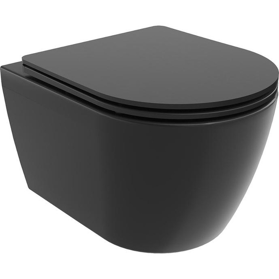 Mexen Carmen Cuvette de WC sans rebord avec plaque mince à chute lente, duroplast, noir mat - 30881085