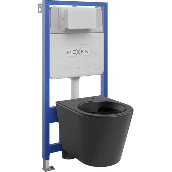 Mexen Ensemble WC sur colonne Felix Slim avec cuvette Rico, Noir mat - 6103372XX85