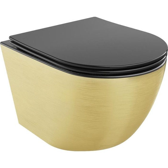 Mexen Lena Cuvette de WC sans rebord avec dalle Slim à chute lente, Duroplast, noir mat/motif géométrique doré - 30224077