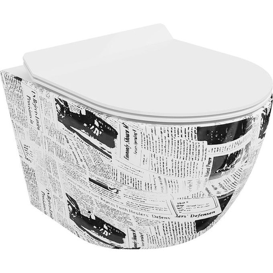 Mexen Lena Cuvette de WC sans rebord avec plaque mince à chute lente, duroplast, motif blanc - 30224099