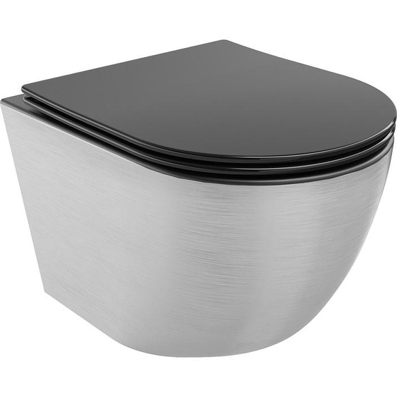 Mexen Lena Cuvette de WC sans rebord avec plaque mince à chute lente, duroplast, motif géométrique noir mat/argent - 30224073