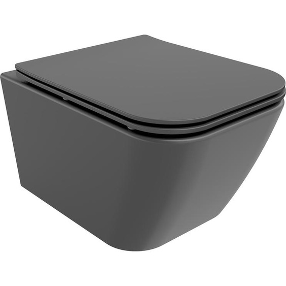 Mexen Madox Cuvette de WC sans rebord avec plaque mince à chute lente, duroplast, gris clair mat - 30154061
