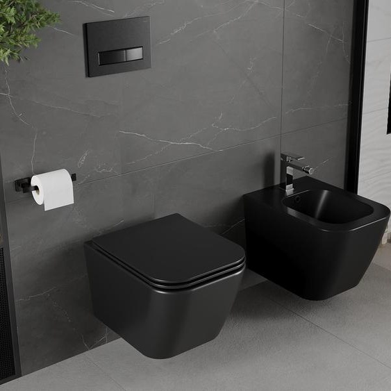 Mexen Madox Cuvette de WC sans rebord avec plaque mince à chute lente, duroplast, Matte Black - 30154070